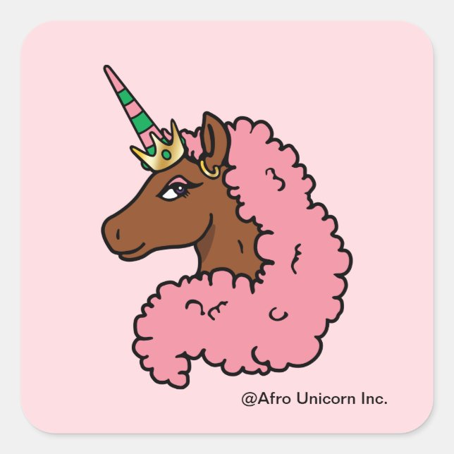 Hellrosa Afro Unicorn Quadratischer Aufkleber (Vorderseite)