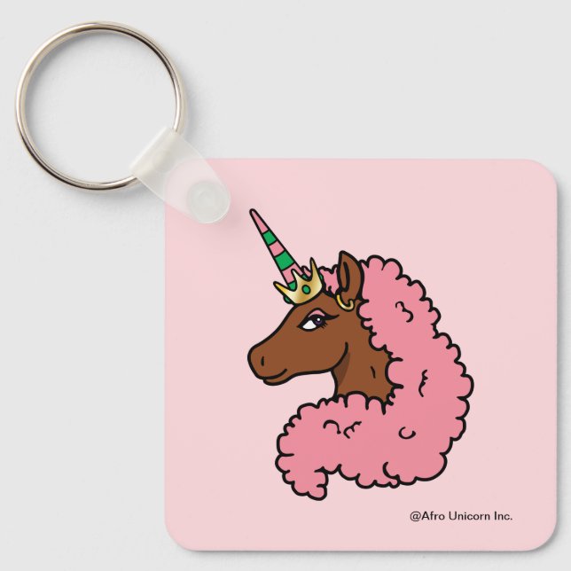 Hellrosa Afro Unicorn Schlüsselanhänger (Vorderseite)