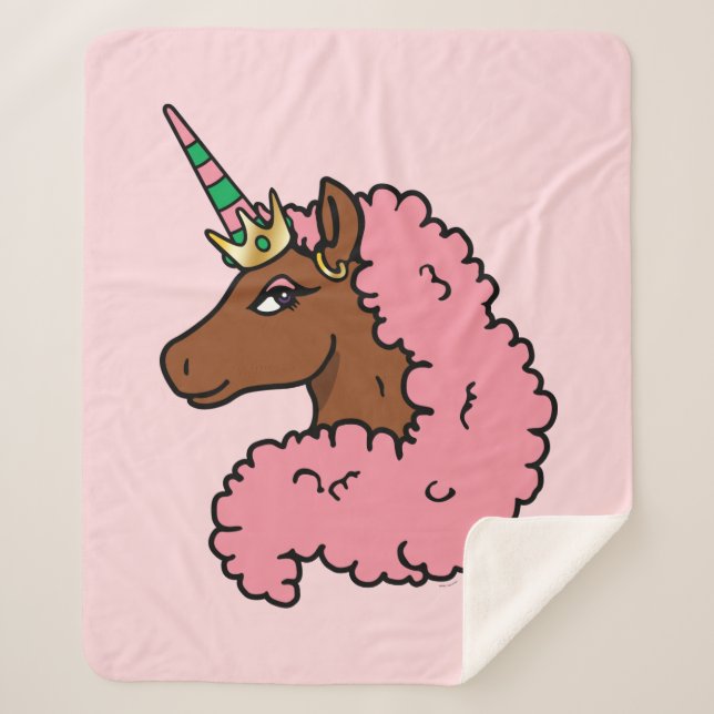 Hellrosa Afro Unicorn Sherpadecke (Vorderseite)