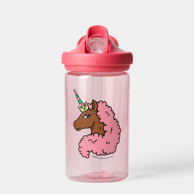 Hellrosa Afro Unicorn Trinkflasche (Vorne)