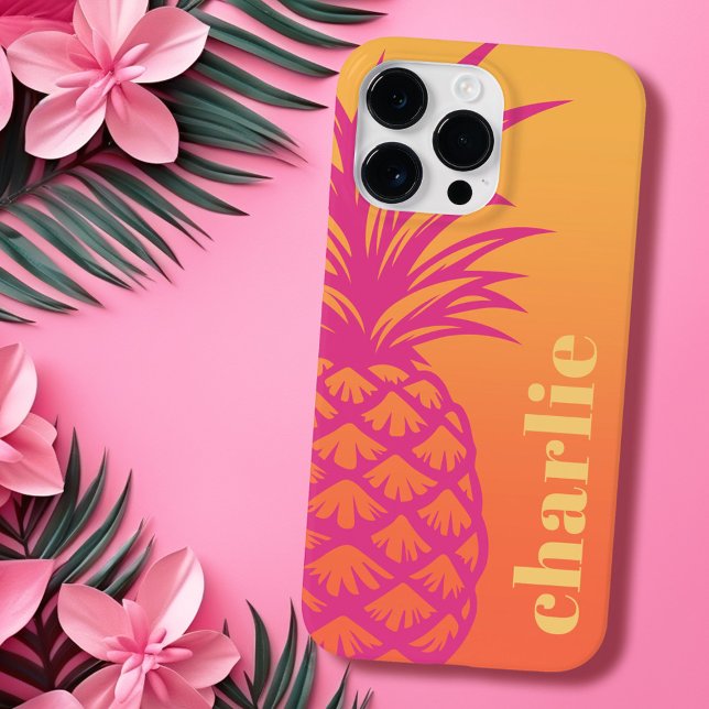 Hellrosa Ananas-Orangengelber Gradientenrücklauf Case-Mate iPhone Hülle (Hot pink pineapple orange yellow gradient retro Case-Mate iPhone case)