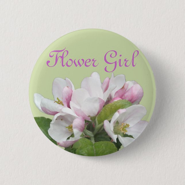 Hellrosa Apfelblüten-Blumenmädchen-Hochzeit Button (Vorderseite)