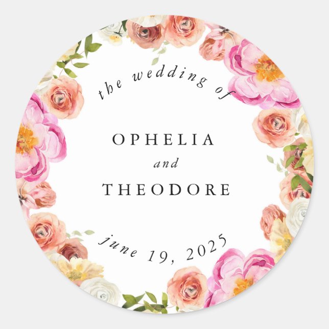 Hellrosa Aquarell Gastgeschenk Hochzeit Danke Runder Aufkleber (Vorderseite)