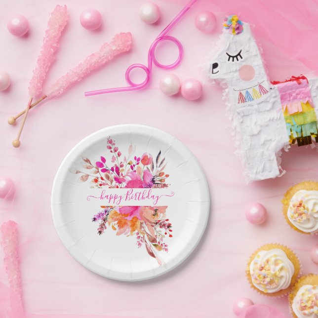 Hellrosa Aquarellblumen personalisiert Pappteller (Party)