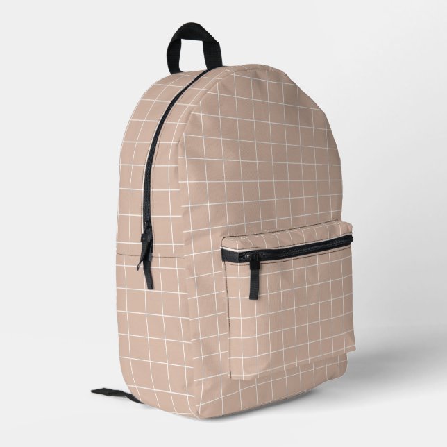 Hellrosa Ästhetisches Rastermuster Bedruckter Rucksack (Rückseitige Ecke links)