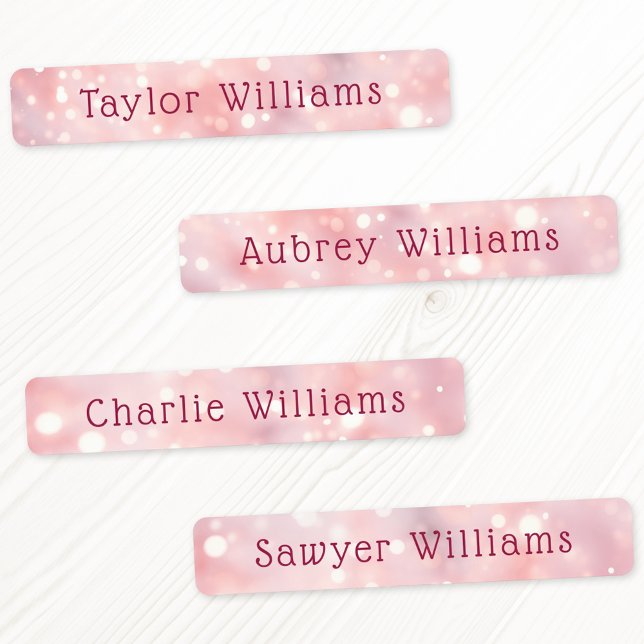 Hellrosa ätherischer Buke wasserfester Name Etiketten (Light pink ethereal bokeh waterproof name labels)
