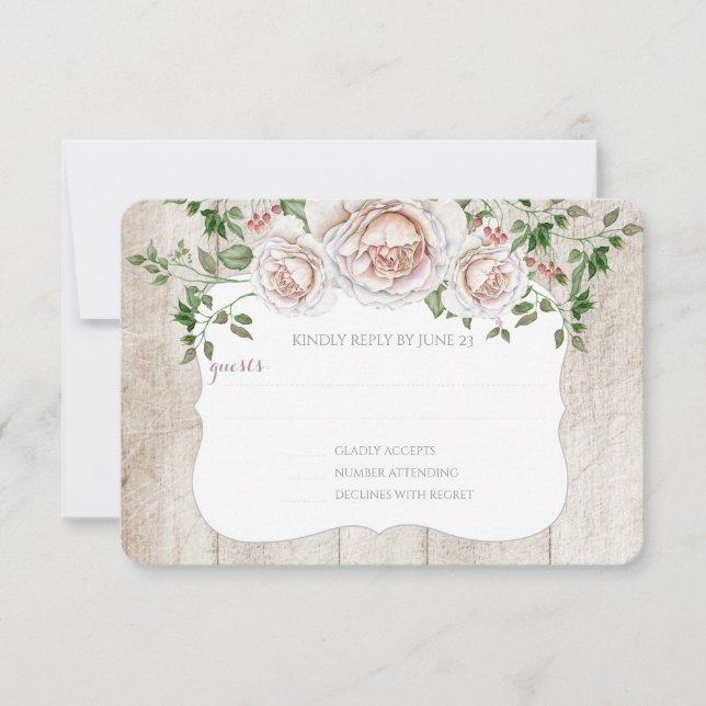 Hellrosa Bauernhof Barnwood Wedding RSVP (Vorderseite)
