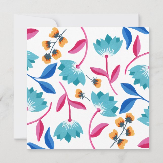 Hellrosa/blau gestrichene Abstrakte Blumenkarte (Vorderseite)
