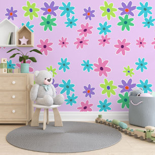 Hellrosa Blau Lila Lime Green Blumen Muster Tapete