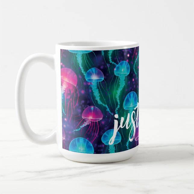 Hellrosa Blaue Aqua Qualle "Just Float" Kaffeetasse (Links)