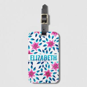 Hellrosa blaue Blüten Blätter Acrylic Monogram Gepäckanhänger