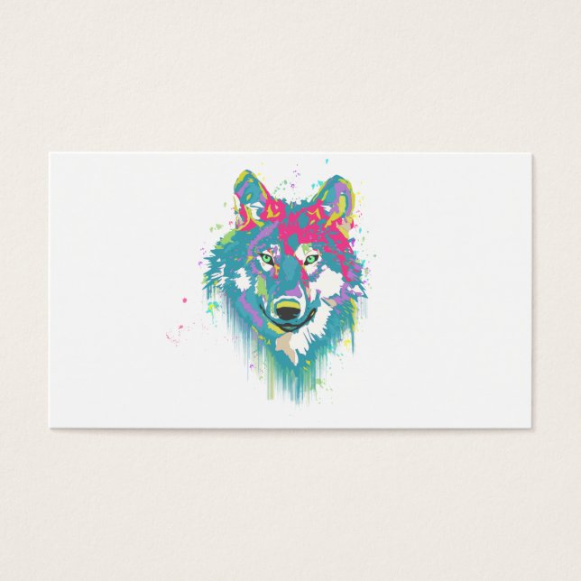 Hellrosa Blaue Neonfarben Spritzer Wolf (Vorderseite)