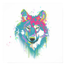 Hellrosa Blaue Neonfarben Spritzer Wolf