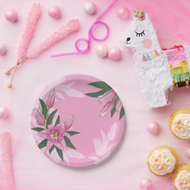 Hellrosa blühende Lilienpapier-Teller Pappteller (Party)