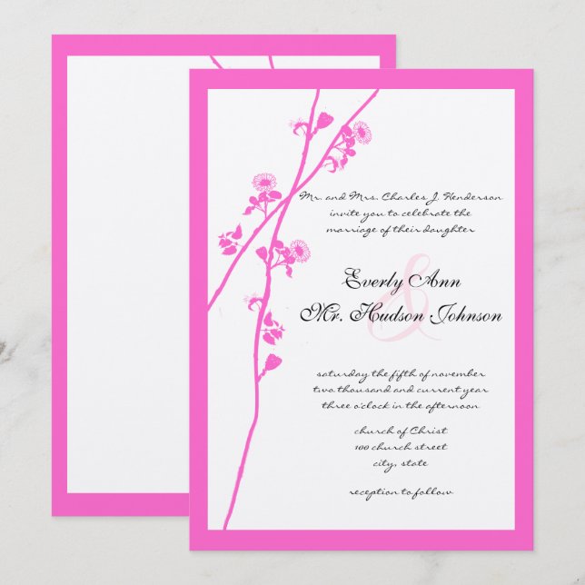 Hellrosa Blume Branch Hochzeit Einladung (Vorne/Hinten)
