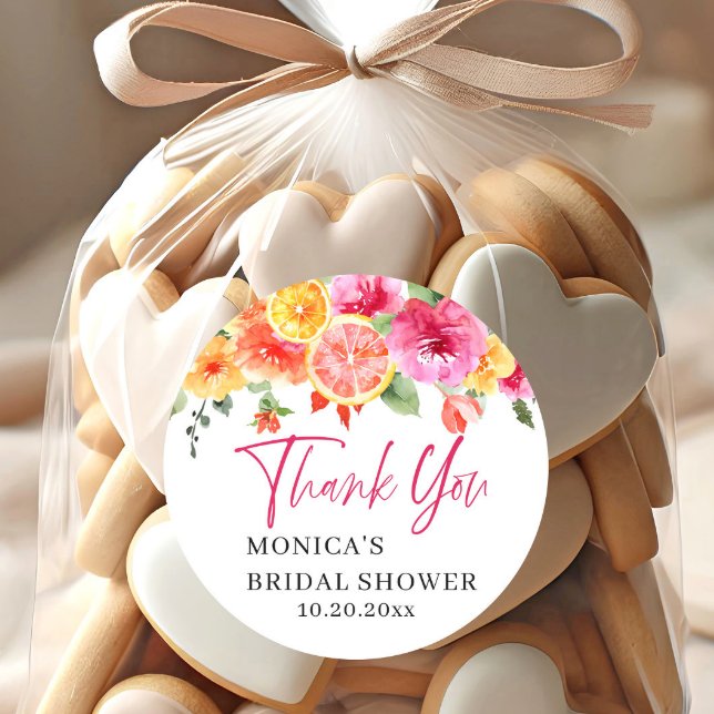 Hellrosa Blume Citrus Slice Brautparty Runder Aufkleber (Von Creator hochgeladen)