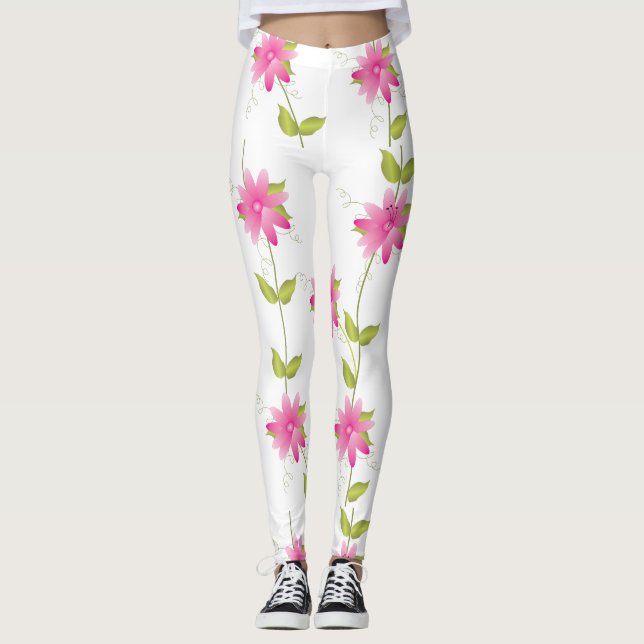 Hellrosa Blume Gemustert Leggings (Vorderseite)