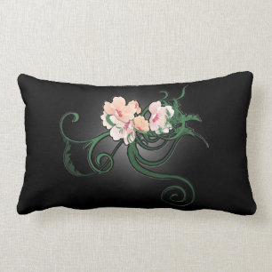 Hellrosa Blume Illustration auf Schwarz Lendenkissen
