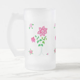 Hellrosa Blume Motif Imitate Applik auf Weiß Mattglas Bierglas