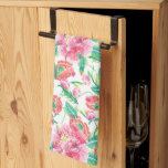 Hellrosa Blume Muster Girlandesign Geschirrtuch<br><div class="desc">Elegante,  helle,  gürtelrosa Blume und grüne Blätter sind nahtlos. Weißer Hintergrund veränderbar.</div>