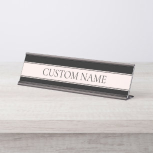 Hellrosa Blush-Streifen & Eleganter editierbarer T Schreibtischnamensplakette