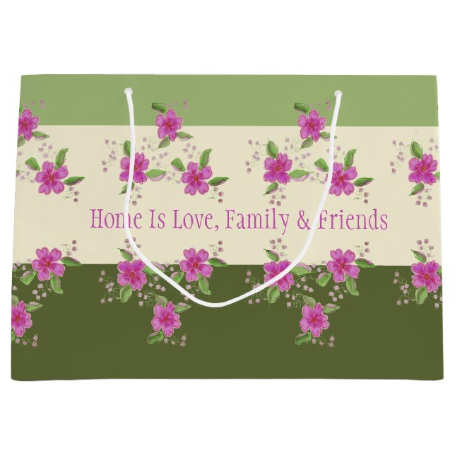 Hellrosa Blüte mit Grün Große Geschenktüte (Vorderseite)