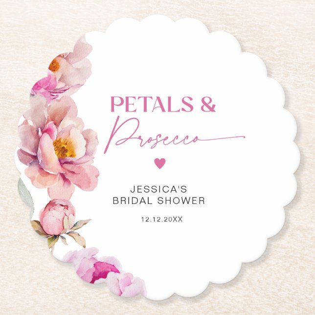 Hellrosa Blütenblätter und Bräute der Prosecco Untersetzer (Vorderseite)