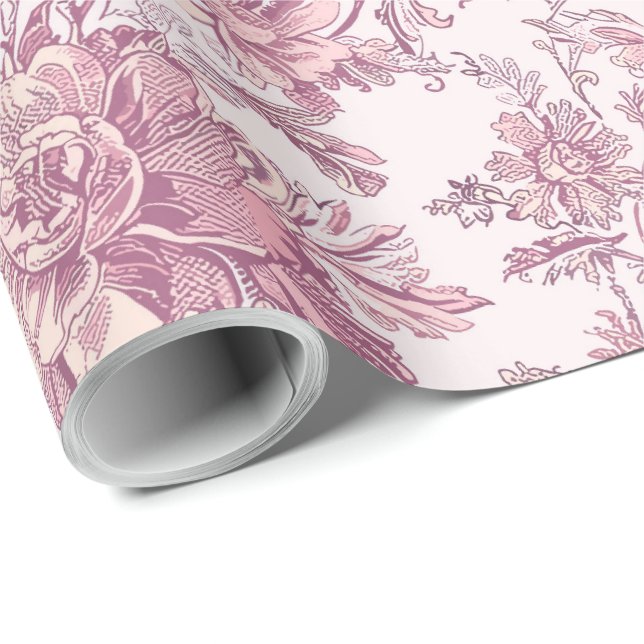 Hellrosa Chinoiserie Dekoupage Geschenkpapier (Rolleneckpunkt)