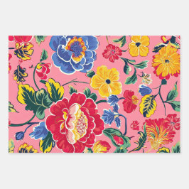 Hellrosa Chinoiserie Floral Geschenkpapier Set