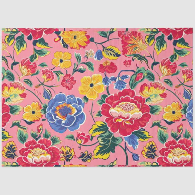 Hellrosa Chinoiserie Floral Seidenpapier (Vorderseite)