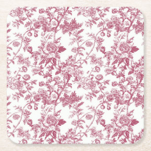 Hellrosa Chinoiserie-Reben-Toile-Gartenparty-Papie Rechteckiger Pappuntersetzer