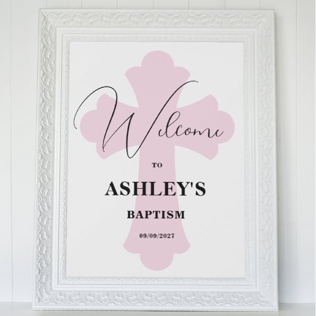 Hellrosa Cross Taufe Begrüßungszeichen Poster (Von Creator hochgeladen)