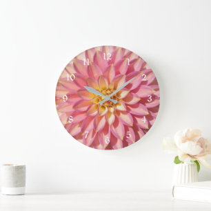 Hellrosa Dahlien-Blumenmuster Große Wanduhr