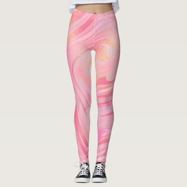 Hellrosa Dunkelrosa und goldfarbener Glitzer Muste Leggings (Vorderseite)