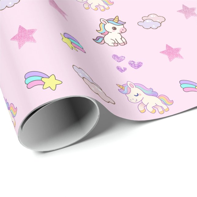 Hellrosa Einhorn-Geburtstag Geschenkpapier (Rolleneckpunkt)