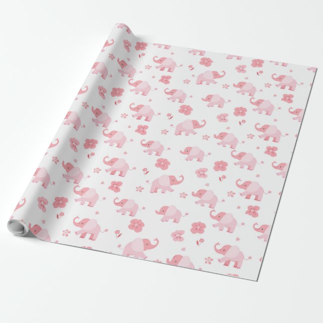 Hellrosa Elefanten und rosa Blume - Geschenkwrap Geschenkpapier (Ungerollt)