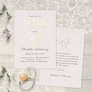 Hellrosa elegante Schleife Baby Shower Folieneinladung