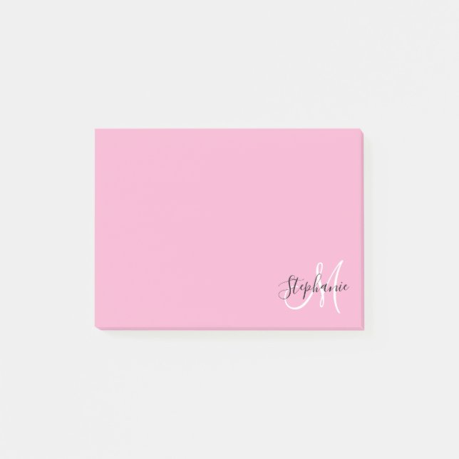 Hellrosa elegante Schwarz-Weiß-Monogramm Post-it Klebezettel (Vorderseite)