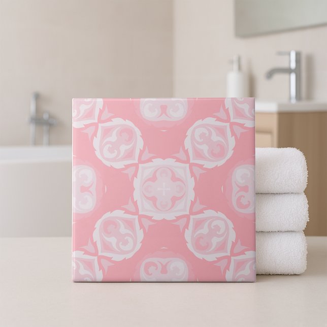 Hellrosa Elegantes Mosaik Barock Vintages Muster Fliese (Von Creator hochgeladen)