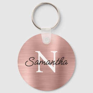 Hellrosa falsche Metallicfolie-Monogramm Schlüsselanhänger