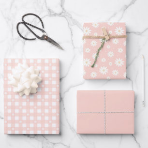 Hellrosa Federmuster und festes Wrapping Paper Geschenkpapier Set