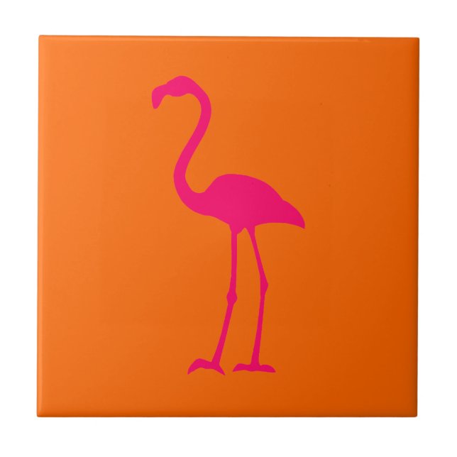 Hellrosa Flamingo auf Orange Fliese (Vorderseite)