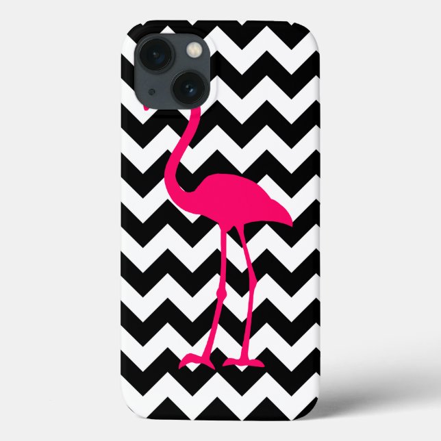 Hellrosa Flamingo Black und White Zigzag Case-Mate iPhone Hülle (Rückseite)