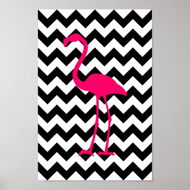 Hellrosa Flamingo Black und White Zigzag Poster (Vorne)