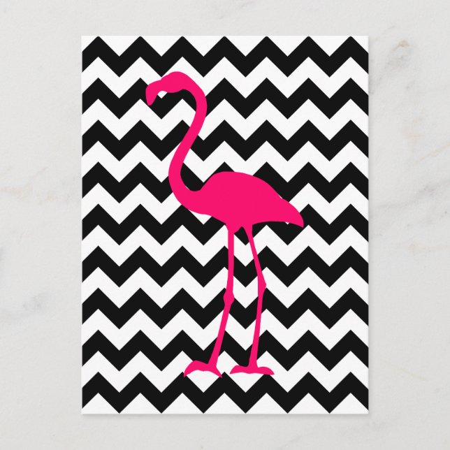 Hellrosa Flamingo Black und White Zigzag Postkarte (Vorderseite)