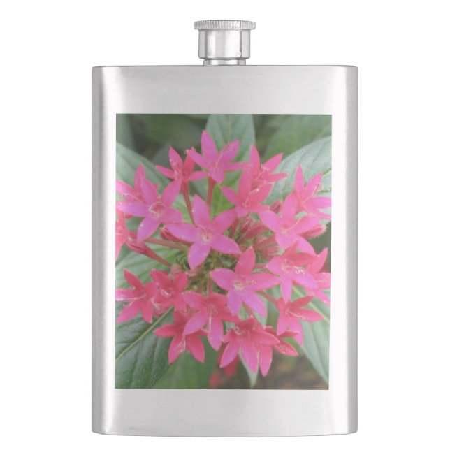 Hellrosa Flasche mit tropischen Blume Flachmann (Vorderseite)
