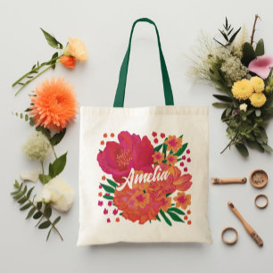 Hellrosa Floral Bridesmaid Monogramm Name Tragetasche
