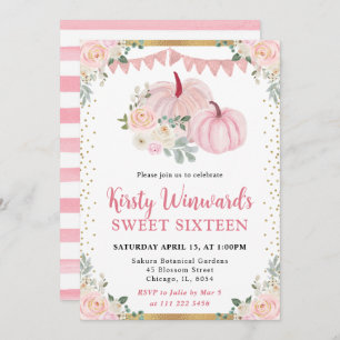 Hellrosa Floral Pumpkin Fall Sweet 16 Einladung