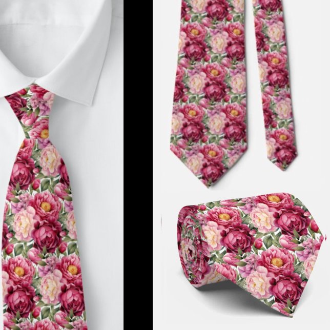 Hellrosa Floral Watercolor Neck Tie Krawatte (Von Creator hochgeladen)