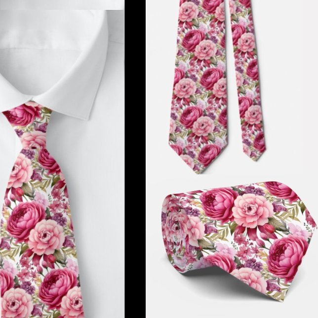 Hellrosa Floral Watercolor Neck Tie Krawatte (Von Creator hochgeladen)
